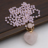 2PCS Rose Quartzs Heart Perfume Bottle Pendant Necklace DIY Jewelry