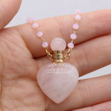 2PCS Rose Quartzs Heart Perfume Bottle Pendant Necklace DIY Jewelry