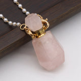 2PCS Rose Quartzs Perfume Bottle Pendant Necklace DIY Charms Gift