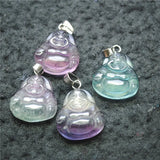 2PCS Fluorite Stone Smile Buddha Pendants 20X18MM Good Quality