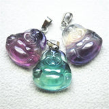 2PCS Fluorite Stone Smile Buddha Pendants 20X18MM Good Quality