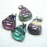2PCS Fluorite Stone Smile Buddha Pendants 20X18MM Good Quality