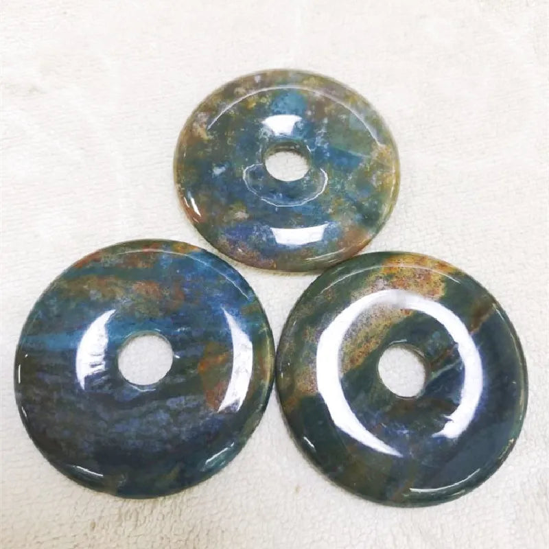 2PCS Indian Agate Stone Pendants Green Aventurine Donuts 50MM