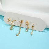 2PCS CZ Chain Hoop Earrings Star Moon Punk Piercing Jewelry