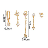 2PCS CZ Chain Hoop Earrings Star Moon Punk Piercing Jewelry