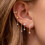 2PCS CZ Chain Hoop Earrings Star Moon Punk Piercing Jewelry
