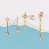 2PCS CZ Chain Hoop Earrings Star Moon Punk Piercing Jewelry