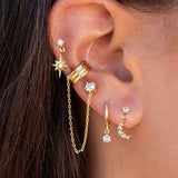 2PCS CZ Chain Stud Earrings Non-Piercing Ear Cuff