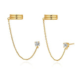 2PCS CZ Chain Stud Earrings Non-Piercing Ear Cuff