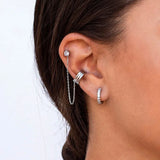 2PCS CZ Chain Stud Earrings Non-Piercing Ear Cuff