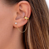 2PCS CZ Chain Stud Earrings Non-Piercing Ear Cuff
