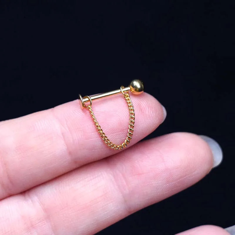 2PCS Stainless Steel Lip Piercing Chain Labret Lip Stud Body Jewelry