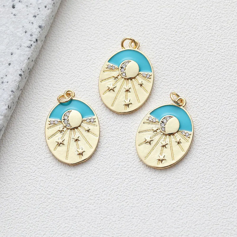 2PCS Oval Star Moon Sunlight Pendant for Jewelry Making Necklace DIY