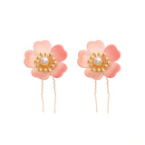 2PCS Pink Flower Hair Clips Bride Hair Forks Tiara Women Hair Pins