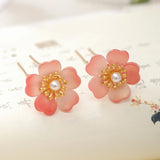 2PCS Pink Flower Hair Clips Bride Hair Forks Tiara Women Hair Pins