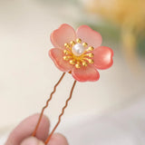 2PCS Pink Flower Hair Clips Bride Hair Forks Tiara Women Hair Pins