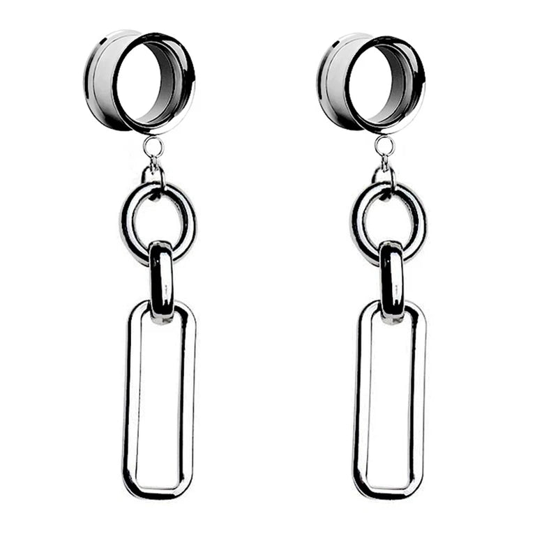 2PCS Punk Dangle Chain Ear Tunnels Plugs Earrings Stretcher Gauges Ear Piercing