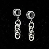 2PCS Punk Dangle Chain Ear Tunnels Plugs Earrings Stretcher Gauges Ear Piercing