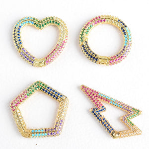 2PCS Rainbow CZ Pave Clasp Round Heart Lightning Shape Carabiner Clasp