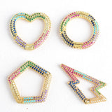2PCS Rainbow CZ Pave Clasp Round Heart Lightning Shape Carabiner Clasp