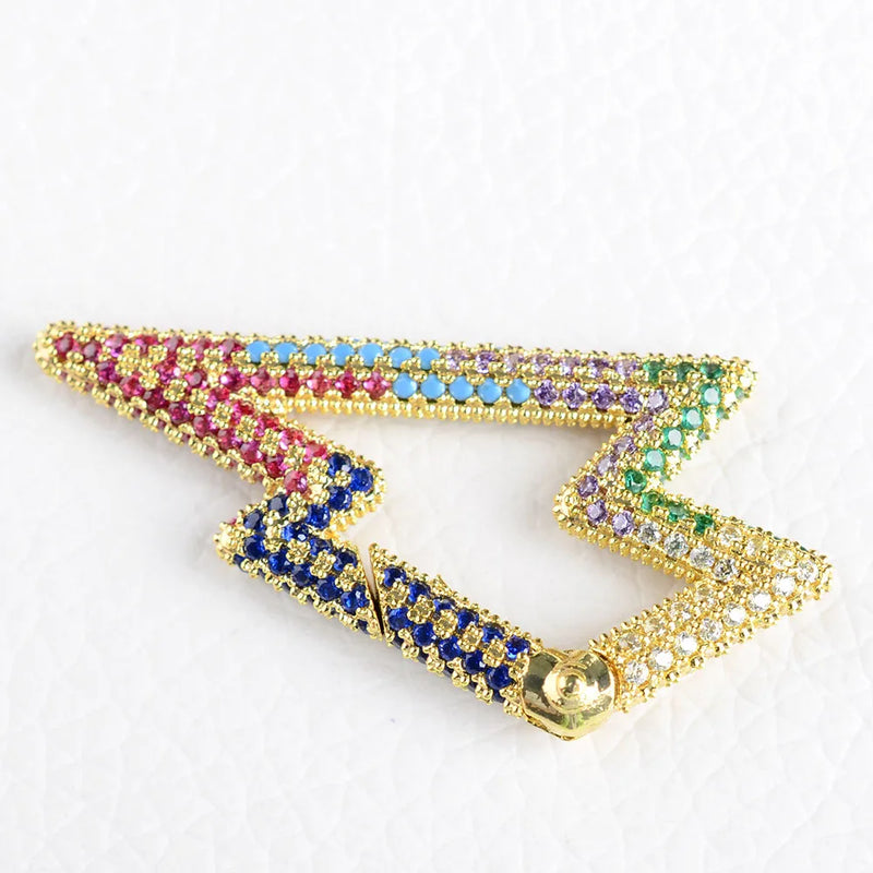 2PCS Rainbow CZ Pave Clasp Round Heart Lightning Shape Carabiner Clasp