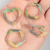 2PCS Rainbow CZ Pave Clasp Round Heart Lightning Shape Carabiner Clasp