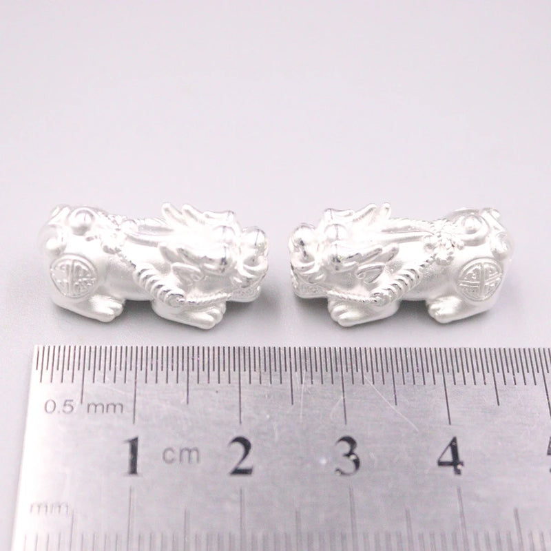2PCS Real S999 Fine Silver Pendant Lucky Coin Pixiu Transfer Bead 23x11mm