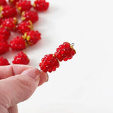 2PCS Red Raspberries Strawberries Glass Drop Earrings Charms
