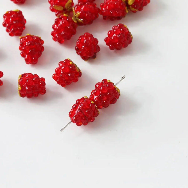 2PCS Red Raspberries Strawberries Glass Drop Earrings Charms