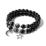 Star Moon Charm Bracelet Natural Stone Bead Labradorite Bangle