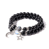 Star Moon Charm Bracelet Natural Stone Bead Labradorite Bangle
