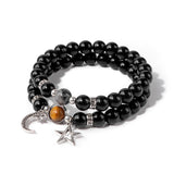 Star Moon Charm Bracelet Natural Stone Bead Labradorite Bangle