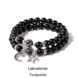 Star Moon Charm Bracelet Natural Stone Bead Labradorite Bangle
