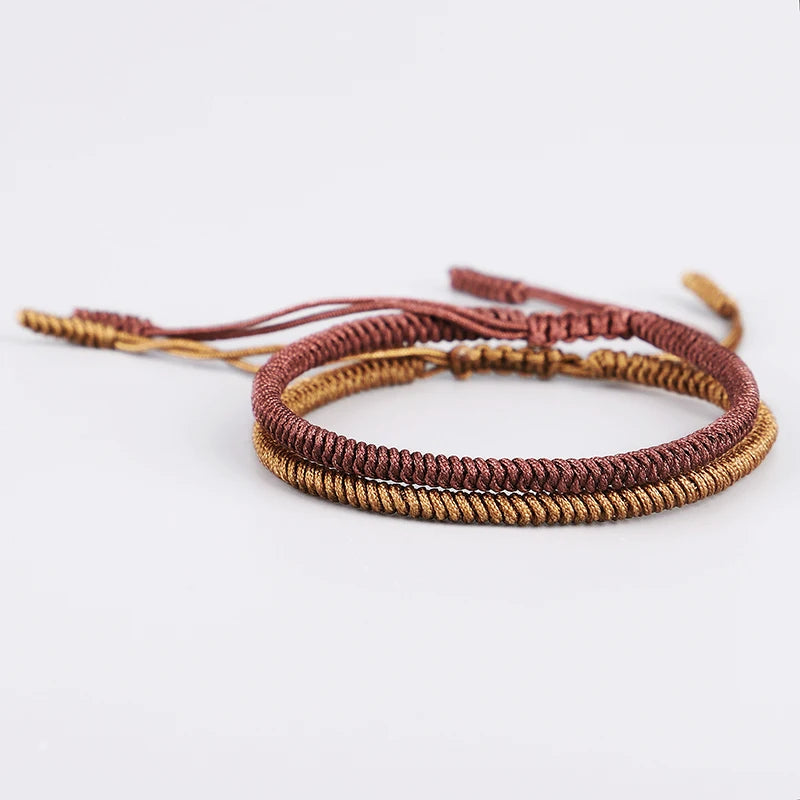 2PCS Tibetan Buddhist Lucky Knots Rope Bracelets Adjustable Braided Bangle