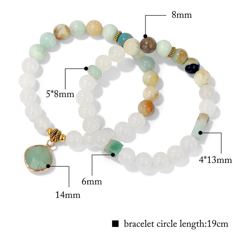 2PCS/Set Jades Stone Bracelet For Men Women