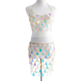 2PCS Women Sequins Body Chain Halter Bra Top Chest Chain Girl Accessories