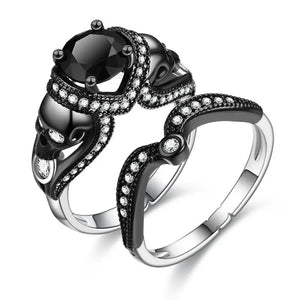 Punk Style Skull Ring Set with CZ for Women Men