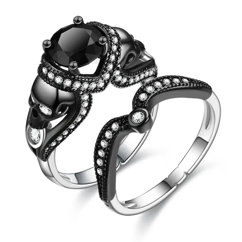 Punk Style Skull Ring Set with CZ for Women Men