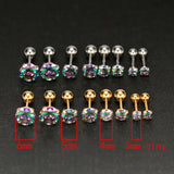Colorful Zircon Ear Studs 20G Titanium Steel Earrings Anti-allergic