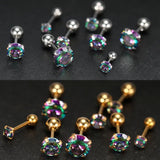 Colorful Zircon Ear Studs 20G Titanium Steel Earrings Anti-allergic