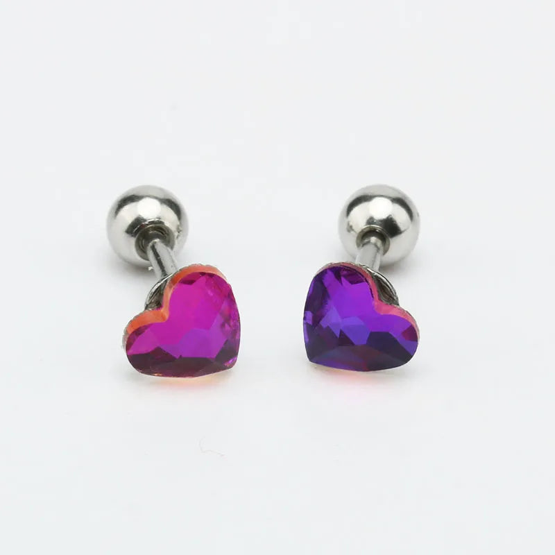2PCS Small Heart Ear Studs Earrings 5mm 8 Colors