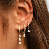 2PCS CZ Small Hoop Earrings Water Drop Pendant Cartilage Earring Wedding Jewelry