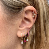 2PCS CZ Small Hoop Earrings Water Drop Pendant Cartilage Earring Wedding Jewelry