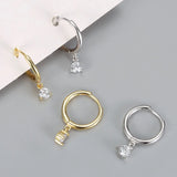 2PCS CZ Small Hoop Earrings Water Drop Pendant Cartilage Earring Wedding Jewelry