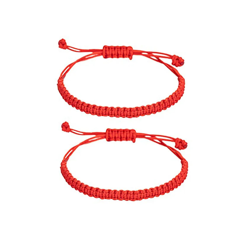 2PCS Red Tibetan Woven Rope String Bracelets for Protection Luck Friendship