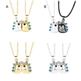 2PCS Distance Monster Pendant Matching Couples Necklace Friendship Jewelry