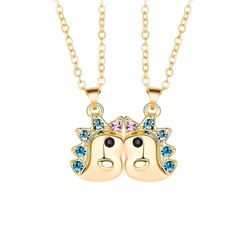 2PCS Distance Monster Pendant Matching Couples Necklace Friendship Jewelry