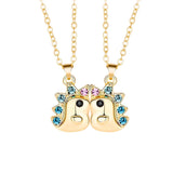 2PCS Distance Monster Pendant Matching Couples Necklace Friendship Jewelry