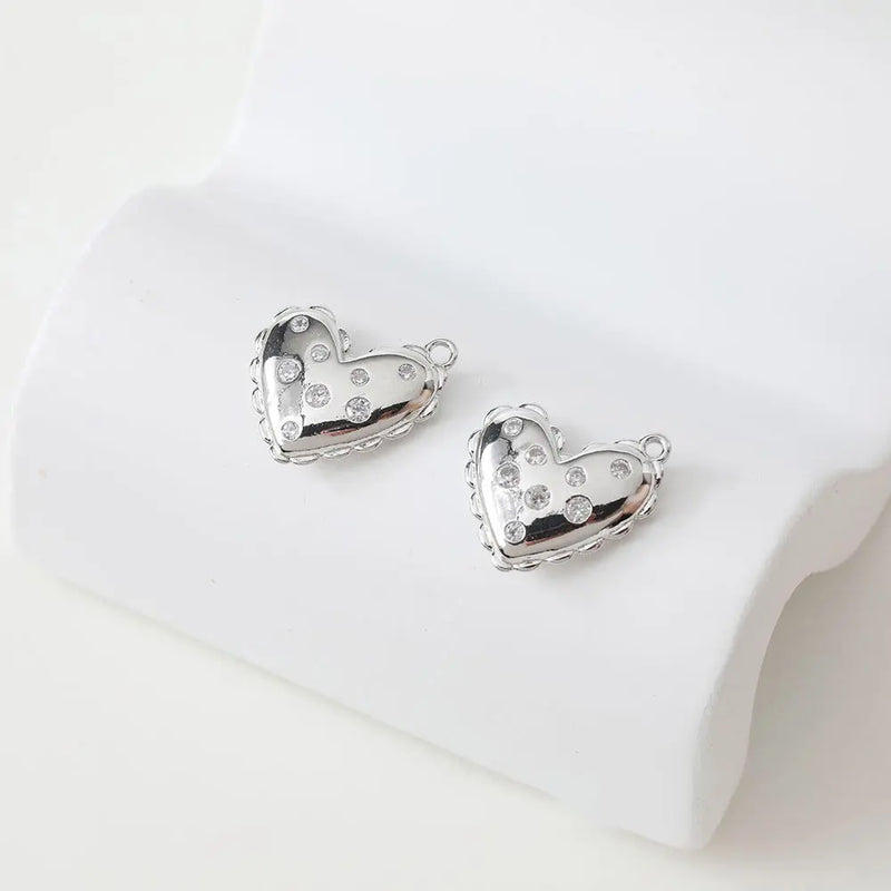 2PCS Heart Pendant Zircon Charms for Jewelry Making DIY Brass 14k Plated