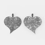 2PCS Tibetan Silver Filigree Flower Heart Charms Pendants DIY Jewelry Findings